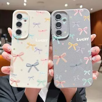 Цветной бантовый кожаный текстурный однотонный чехол для Samsung S25 Ultra S24 Fe S23 S22 A56 A16 A15 A55 A54 Мягкий противоударный чехол из ТПУ для защиты объектива Samsung S25 чёрный