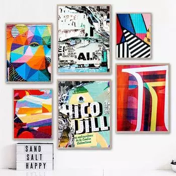 Цветной блок, геометрический глаз, цитата, абстрактная настенная живопись на холсте, плакаты на скандинавскую тему и принты, настенные панно для декора гостиной 21cm30cm NoFrame