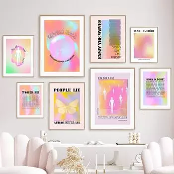 Цветной блок градиента человек бабочка настенное искусство холст картины скандинавские постеры и принты абстрактные настенные картины для гостиной 21cm30cm NoFrame