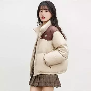 Цветной блок кремового цвета, женское зимнее пальто, белая утиная пуховая куртка, женская короткая модель One Size чёрный