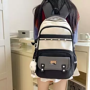 Цветной блок школьная сумка женский дорожный рюкзак хаки