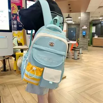 Цветной блок школьная сумка женский рюкзак большой емкости студенческий стиль кампус рюкзак чёрный