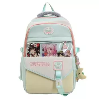 Цветной блок Школьный рюкзак для старшеклассника Рюкзак большой вместимости для девочки зелёный