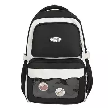 Цветной блок школьный рюкзак женский большой емкости компьютерная сумка чёрный