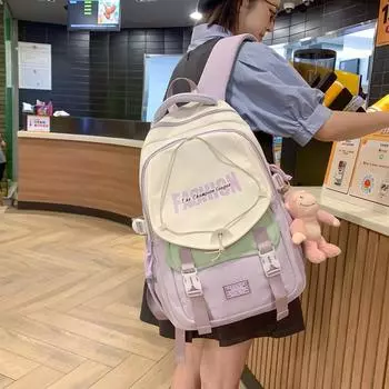 Цветной блок школьный рюкзак женский большой емкости рюкзак для девочек с буквенным принтом чёрный