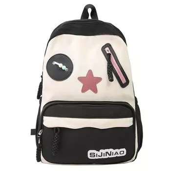 Цветной блок Студенческий школьный рюкзак Рюкзак большой вместимости Женский дорожный рюкзак чёрный