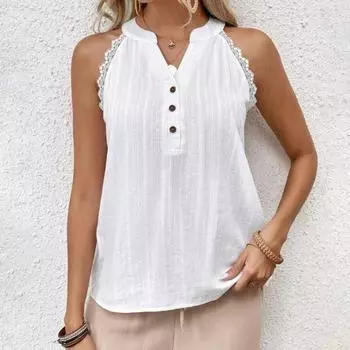 Цветной большой размер без рукавов с V-образным вырезом и кружевным декором, жилет с открытыми плечами, однотонный свободный пуловер с вырезом, мягкий дышащий повседневный XL белый