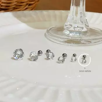 Цветной бриллиантовый блеск Медицинская титановая сталь Женские серьги-гвоздики White S06 3mm