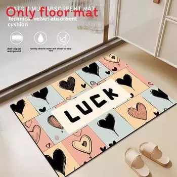 Цветной буквенный узор в форме сердца Плюшевый коврик-подушка Ковер для кухни туалета Style B