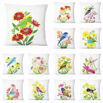 Цветной чехол для подушки с рисунком цветов и птиц и бабочек для дома, гостиной, дивана, спальни, декоративная наволочка 40X40CM