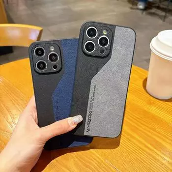 Чехол для телефона из искусственной кожи с цветовым сочетанием для iPhone 16 Pro Max 15 Pro 14 13 12 11, матовый ударопрочный жесткий тонкий чехол из ТПУ iPhone 13 Pro Max серый