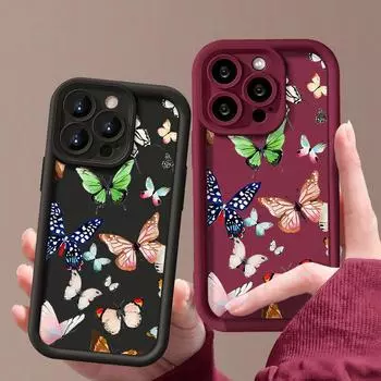 Цветной чехол для телефона с принтом бабочки для iPhone 15 14 13 Pro Max 12 Pro 11 XR XS 8 7, цветной матовый мягкий противоударный чехол