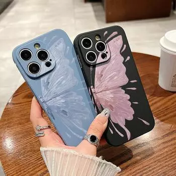 Цветной чехол для телефона с рисунком бабочки для iPhone 15 14 Pro Max 13 Pro 12 Mini 11 XS XR 8 7 Plus, противоударный защитный чехол из ТПУ, тонкий чехол iPhone 15 розовый