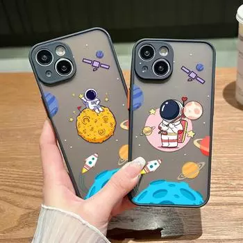 Цветной чехол с мультяшным узором для iPhone 16, 15, 14, Pro Max, 13, 12, XS, XE, 7, 8, 13, Mini, 11, противоударный, матовый, прозрачный, матовый iPhone 15 Pro Max чёрный/розовый