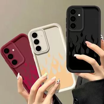 Цветной чехол с рисунком пламени для Samsung S25 S24 S22 Ultra Plus S23 S21 S20 Fe A15 A34 A35 A54 A53 A55 A56 5g противоударный защитный силиконовый мягкий чехол SamsungS25 чёрный