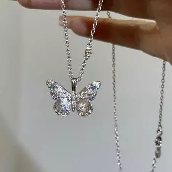 Цветной циркон металлический кулон бабочка ожерелье женское легкое роскошное нишевое элегантное темпераментное универсальное модное ожерелье на шею ключичная цепочка