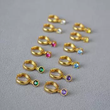 «Цветной циркониевый кулон и сережка-кафф»: Японская и корейская мода для женщин фиолетовый