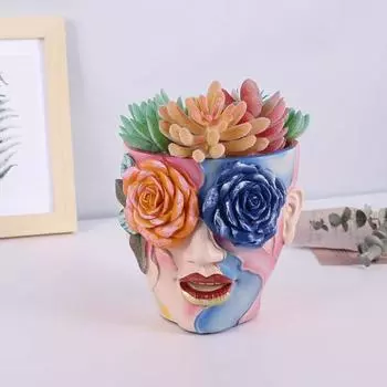 Цветной цветочный горшок для лица, расписанный вручную, цветочный горшок с головой, центральный элемент для внутреннего стола, абстрактный цветочный горшок для спальни, гостиной, подоконника разноцветный