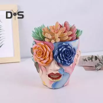 Цветной цветочный горшок для лица, расписанный вручную, цветочный горшок с головой, центральный элемент для внутреннего стола, абстрактный цветочный горшок для спальни, гостиной, подоконника разноцветный