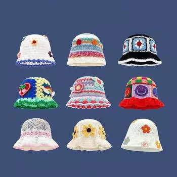 Цветной цветок допамин полая вязаная шапка женская осень и зима теплая универсальная шапка для лица маленькая шерстяная шапка тазик M56-58cm