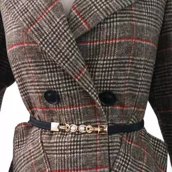 Цветной двойной жемчужный металлический пряжка кожаный ремень тонкий пояс украшение для платья женский поясной ремень бежевый