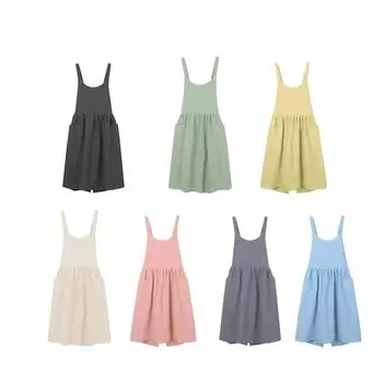 Цветной фартук с перекрестной спинкой и карманами, регулируемый пояс, хлопковый льняной нагрудник для женщин, садоводства, рисования, кулинарии X3UC зелёный