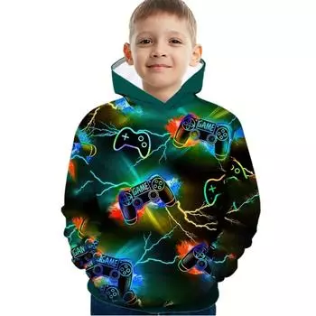 Цветной геймпад 3D принт мальчики повседневные толстовки с длинным рукавом толстовка для мальчиков весна осень детские толстовки с капюшоном уличные толстовки 100CM