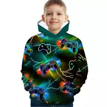 Цветной геймпад 3D принт мальчики повседневные толстовки с длинным рукавом толстовка для мальчиков весна осень детские толстовки с капюшоном уличные толстовки 100