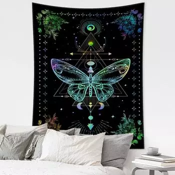 Цветной геометрический гобелен с бабочками, настенный гобелен в стиле бохо, хиппи, тапиц, гостиная, спальня, домашний декор 95x73CM