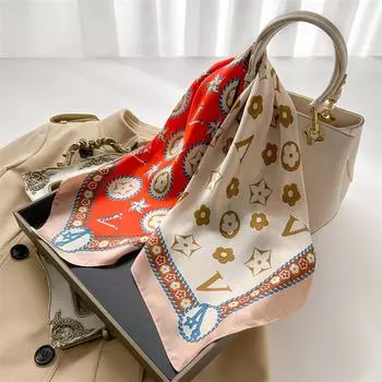 Цветной геометрический принт, модный шарф, имитация шелка 70, небольшой квадратный шарф, весенний и осенний, универсальный шарф, завязанный платок для волос для женщин 70X70CM (1-3cm error)