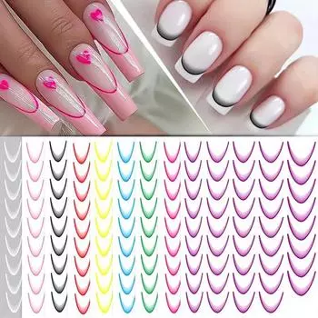 Цветной градиент французский полумесяц наклейка для ногтей линия наклейка телесный (12 шт/комплект) One Size