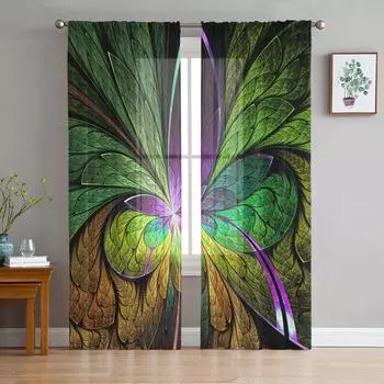 Цветной художественный цветочный декор окна, тюль, современные прозрачные шторы для кухни, гостиной, спальни, шторы, украшение W135 x H114cm