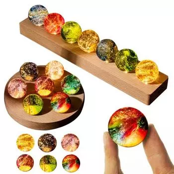 Цветной искусственный хрустальный шар с деревянной основой, питание от USB, 7 стеклянных сфер с ледяными трещинами, светодиодный ночник для домашнего офиса, настольная декоративная лампа