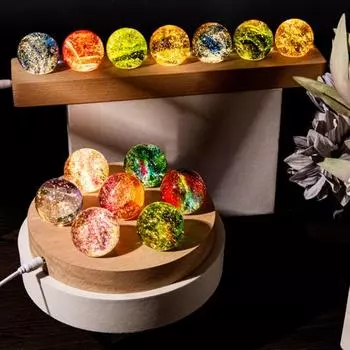 Цветной искусственный хрустальный шар с деревянной основой, питание от USB, 7 стеклянных сфер с ледяными трещинами, светодиодный ночник для домашнего офиса, настольная декоративная лампа