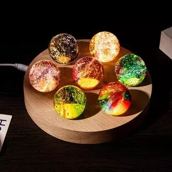 Цветной искусственный хрустальный шар с деревянной основой, питание от USB, 7 стеклянных сфер с ледяными трещинами, светодиодный ночник для домашнего офиса, настольная декоративная лампа