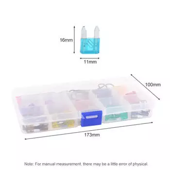 Цветной кодированный комплект из 100 мини-предохранителей для автомобиля с номиналом ампер и зажимом типа «крокодил»