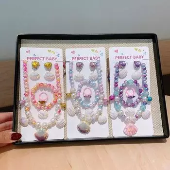 Цветной комплект ожерелья из ракушек «Рыбий хвост» для принцессы, браслет ручной работы из бисера для детей pink&yellow beck