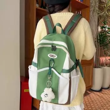 Цветной контрастный студенческий школьный женский рюкзак в студенческом стиле, большой вместительный дорожный рюкзак синий