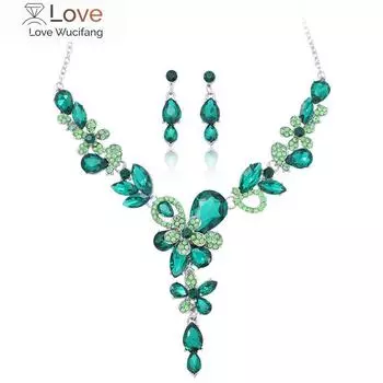 Цветной кристалл цветок дизайн ожерелье серьги из двух частей свадебное вечернее выпускное платье ювелирные изделия роскошные бриллиантовое ожерелье дата 47cm золотой