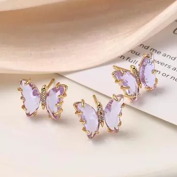 Цветной кристалл медь инкрустация цирконием бабочка ювелирные изделия аксессуары браслет ожерелье кулон серьги гвоздики аксессуары кулон лавандовый