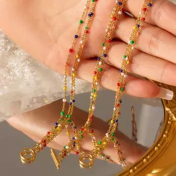 Цветной круглый браслет с каплями масла, золотой многослойный комплект ожерелий из титановой стали, позолоченные этнические украшения
