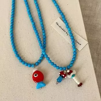 Цветной кулон в виде рыбы-гриба дофамина, синее ожерелье из бисера, женская симпатичная универсальная цепочка на шею, цепочка на ключицу