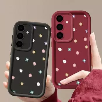 Цветной маленький цветочный узор мягкий чехол для Samsung S24 FE S23 Ultra S22 S21 A55 A54 A35 A34 A52 A15 A14 защита линзы противоударный силиконовый чехол для телефона Samsung S24 чёрный