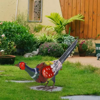 Цветной металлический фазан садовая статуя декоративный газонный орнамент 26x7x7.8 дюймов наружное украшение для патио