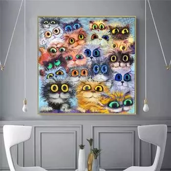 Цветной милый кот, анимация, настенные художественные фотографии, холст, живопись, постеры и принты, фотографии, детская комната, гостиная, домашние украшения 20x20cm Unframed