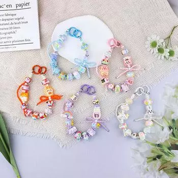 Цветной милый нарисованный вручную бисерный кулон на цепочку для мобильного телефона, чехол для телефона с защитой от потери, подвеска на запястье, украшение фиолетовый