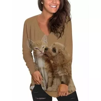 Цветной мультфильм цифровой 3D принт женская футболка элегантный дизайн повседневная универсальная с длинным рукавом женская одежда стрейч праздничные выходные 7XL