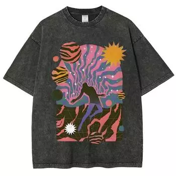 Цветной мультяшный абстрактный персонаж силуэт принт женская футболка свободный высококачественный стираный короткий рукав школьный сезон топ S