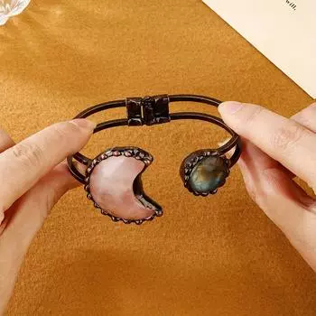 Цветной натуральный камень открытый браслет винтажный стиль черный цвет браслет на руку подарок фиолетовый