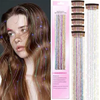 Цветной парик с золотой проволочной полоской, цветные накладные волосы, мерцающий парик с заколкой BB, синтетический парик для повседневных встреч и вечеринок